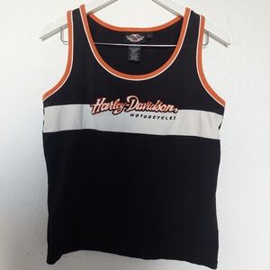 Harley-Davidson Black Tank with Orange and White Logo Accents